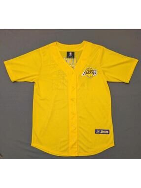 NBA Los Angeles Lakers Mesh Button-Front Shirt Yellow Purple White Size S